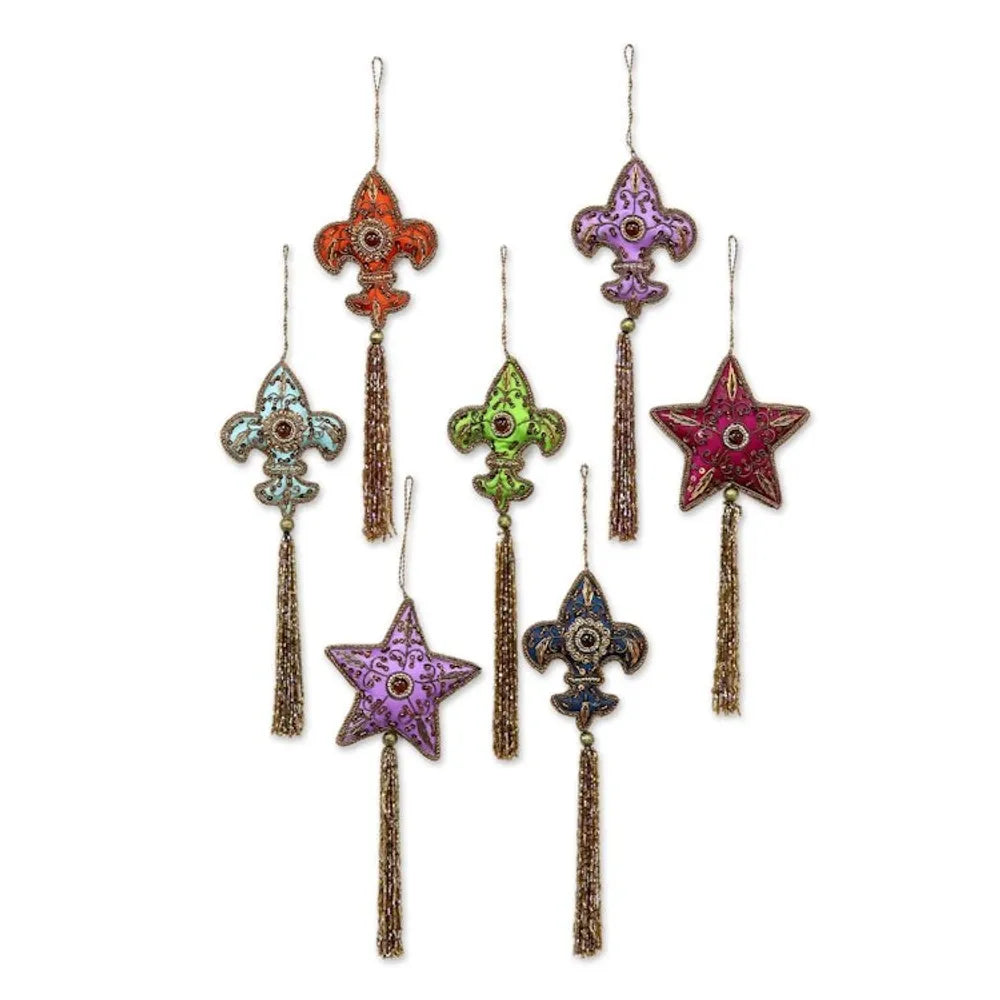 Beaded ornaments Set of 7 'Happy Holiday'