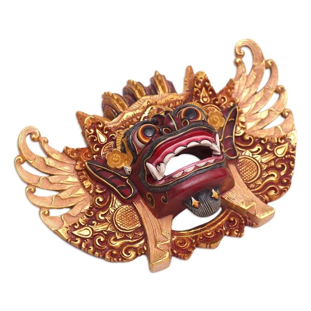Hand-Carved Wood Sculpture with Traditional Balinese Motifs 'The Guardian Barong'