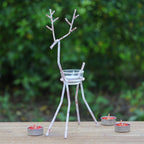 Handcrafted Iron Reindeer Tealight Holder in White and Red 'Winter Reindeer in Red'