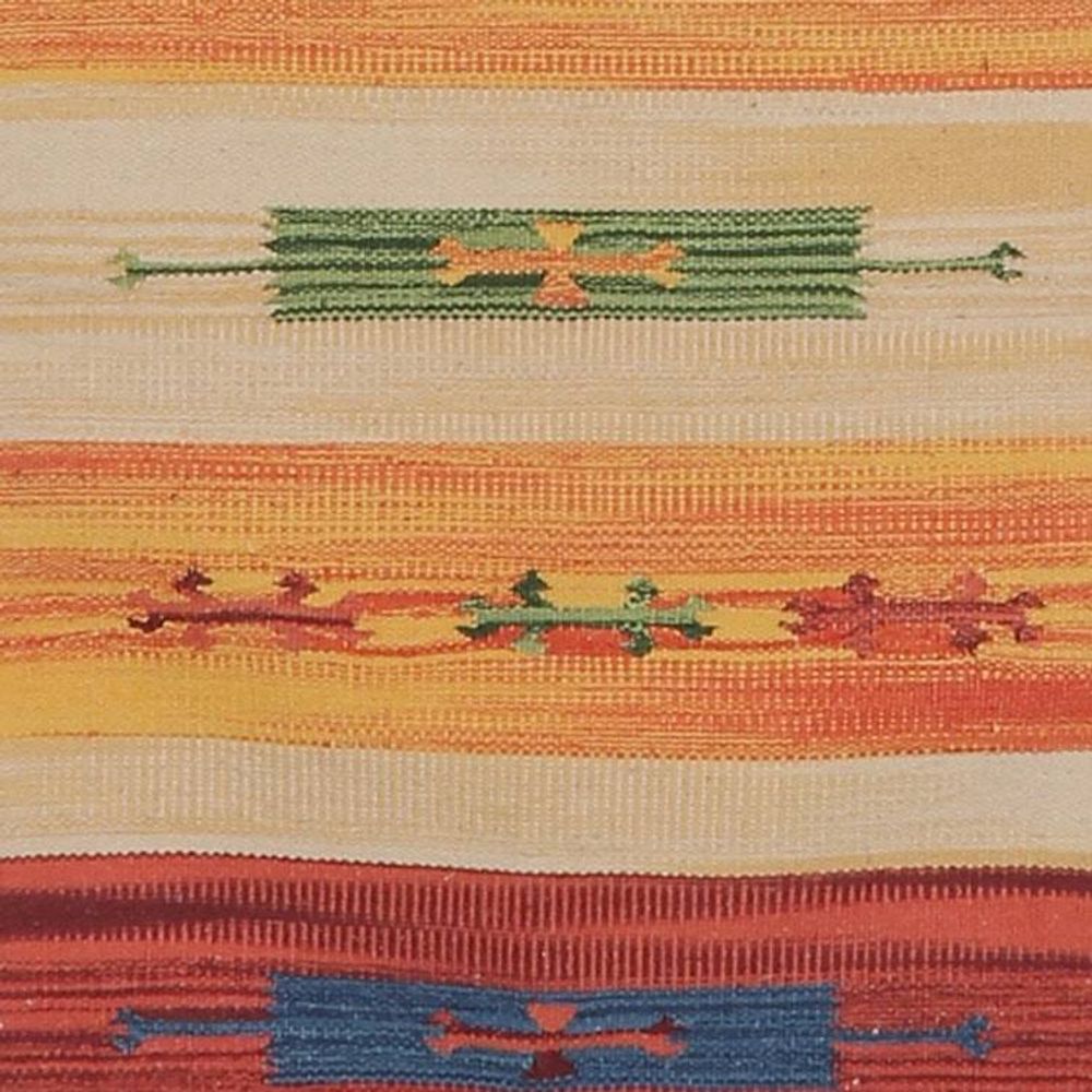 Artisan-Made 2x5 Striped 100 Cotton Fringed Dhurrie Rug 'Sunset Feelings'