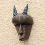 Gold-Tone African Wood Goat Mask from Ghana 'Golden Goat'