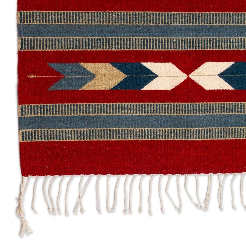 Artisan-Made Zapotec-Themed Russet and Blue Wool Rug 2.5x4 'Russet Gem'