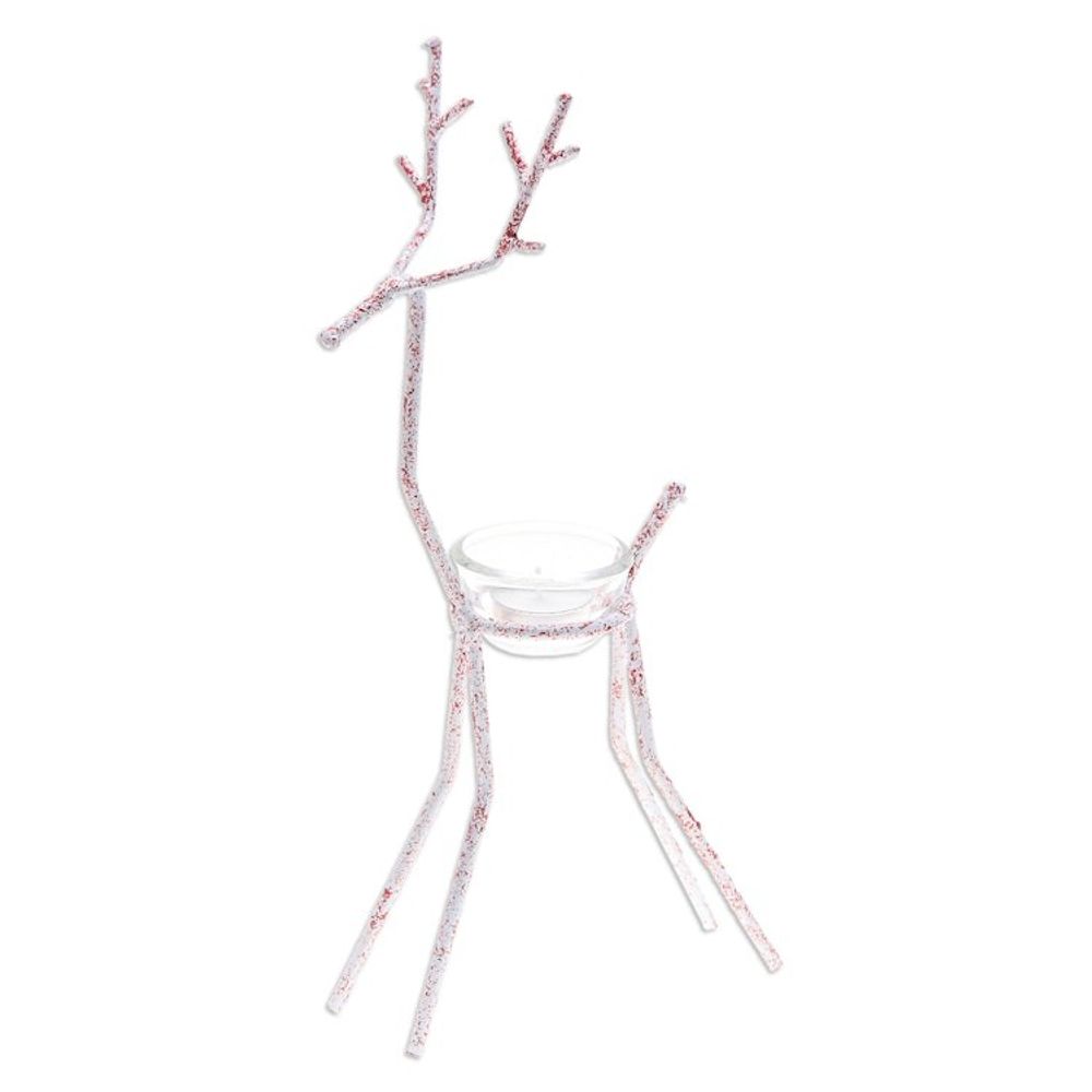 Handcrafted Iron Reindeer Tealight Holder in White and Red 'Winter Reindeer in Red'