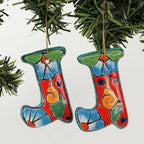 Talavera-Style Ceramic Stocking Ornaments Set of 4 'Talavera Stocking'