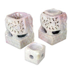 Animal Themed Candle Holder Soapstone Elephant Pair Set 'Floral Elephants'
