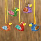 Painted Wood Alebrije Duck Ornaments Set of 5 from Mexico 'Sweet Ducks'