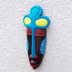 Hand-Painted African Wood Mask in Brown Blue Yellow Red 'Chief Linguist'