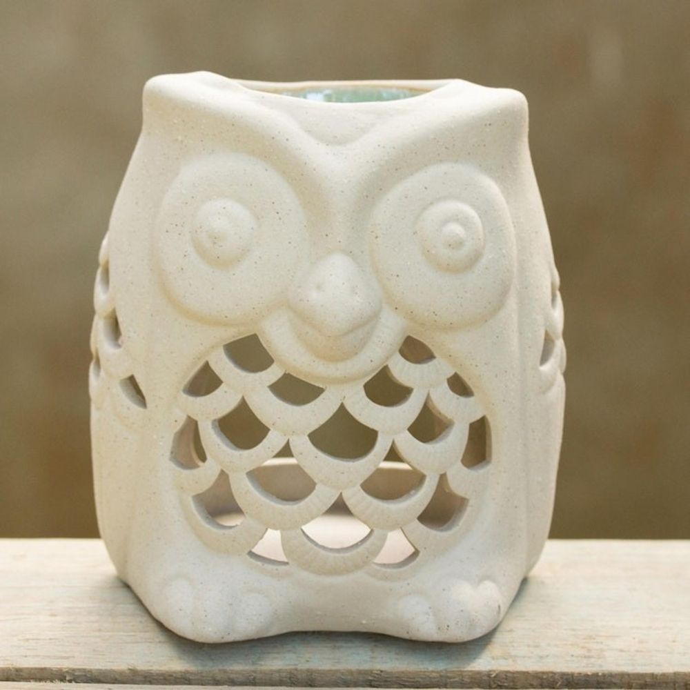Hand-Crafted Thai Unglazed Ceramic Clay Owl Oil Warmer 'Cozy Owl'
