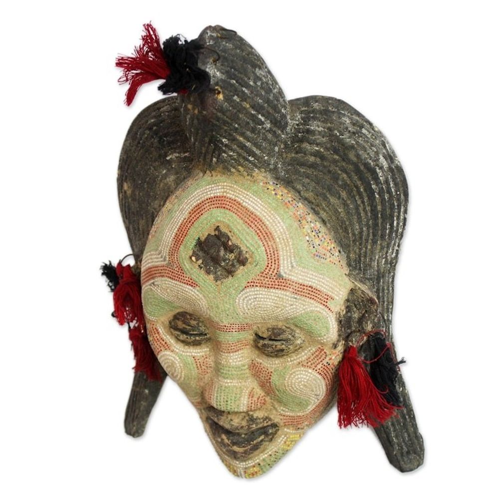 Hand Beaded Congo Zaire Wood Mask 'River Goddess'