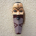 Artisan Made African Sese Wood and Raffia Mask 'Pende Personage'