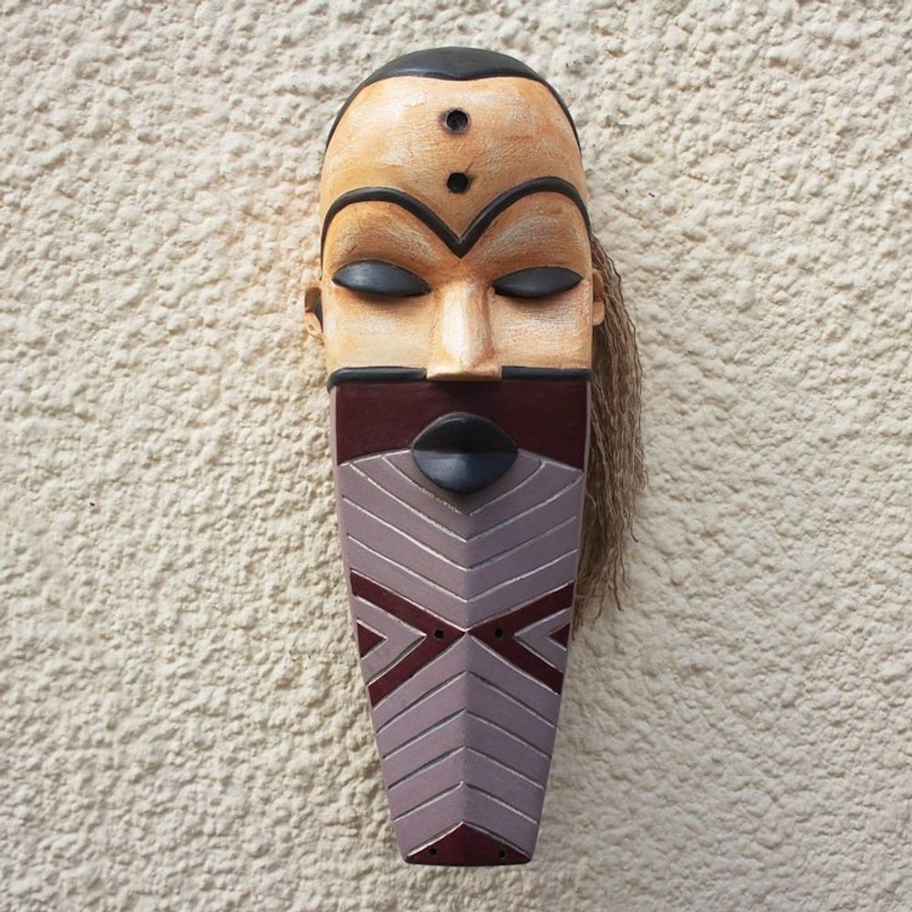 Artisan Made African Sese Wood and Raffia Mask 'Pende Personage'