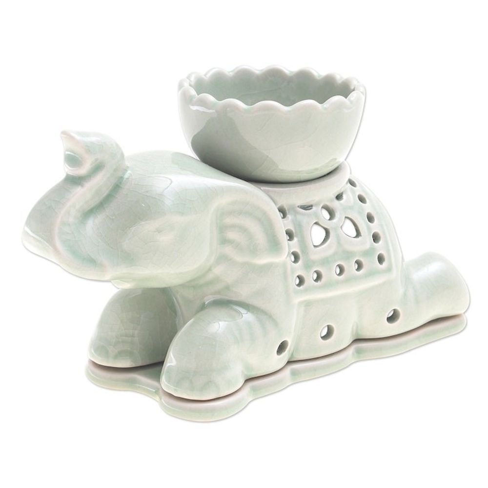 Handcrafted Celadon Oil Warmer 'Royal Elephant'