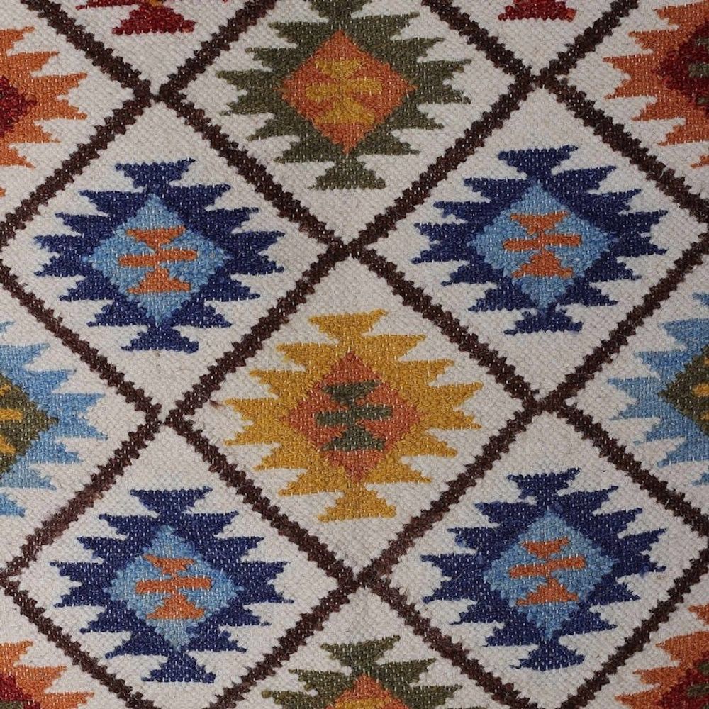 Diamond-Patterned Handloomed Wool Area Rug 3x5 'Starry Kaleidoscope'