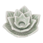 Celadon Ceramic Green Candle Holder Handmade in Thailand 'Lotus Flower in Green'