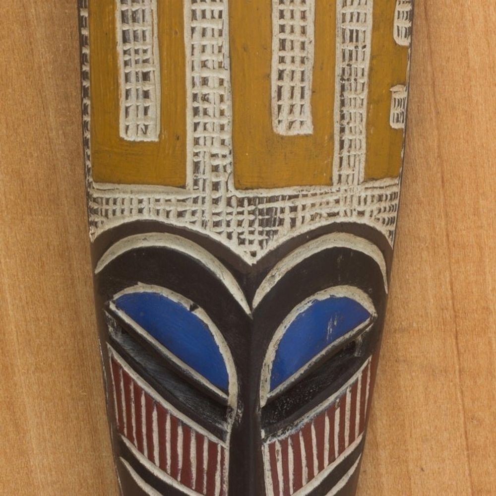 Colorful Hand Carved Adinkra Symbol African Mask 'Adaptability'