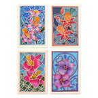 Set of 4 Batik Cotton and Paper Orchid Greeting Cards 'Intense Orchids'