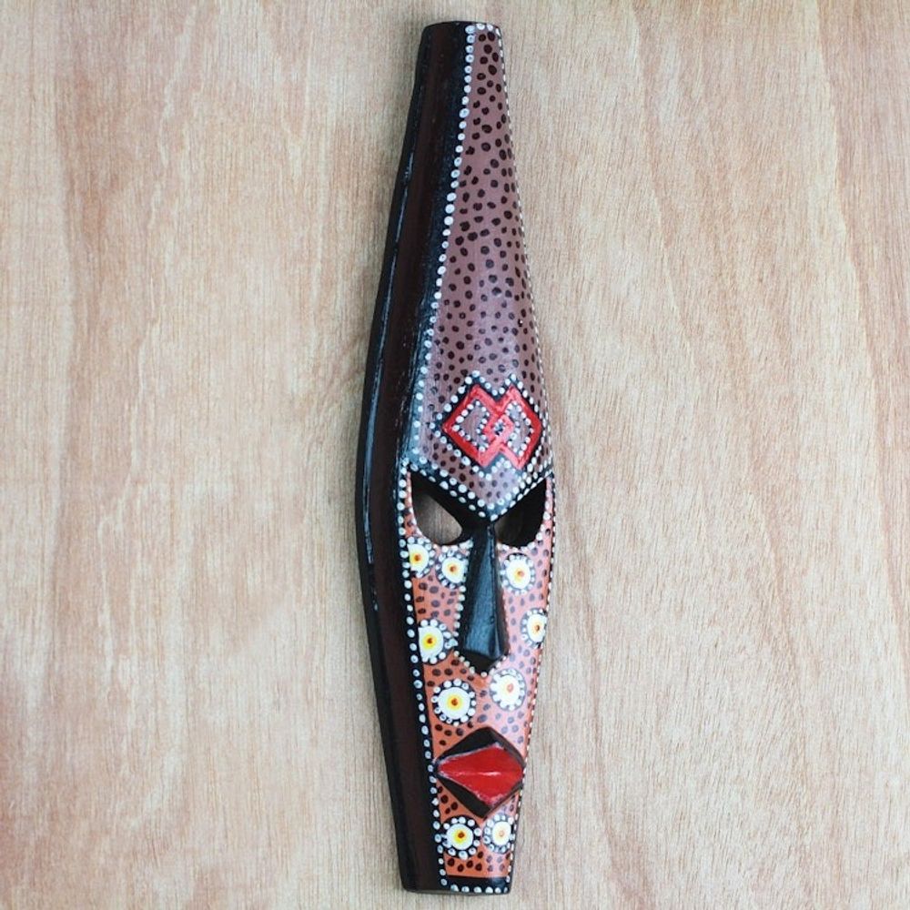 Painted African Wood Mask from Ghana 'Epa Face'