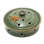 Handmade Porcelain Mosquito Coil Holder with Frog Motif 'Frog with Polka Dots'