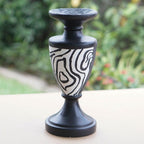 Wood Candle Holder with Embossed Aluminum Accents from Ghana 'African Wilderness'