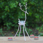 Handcrafted Iron Reindeer Tealight Holder in White and Red 'Winter Reindeer in Red'