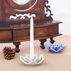 Celadon Ceramic Green Candle Holder Handmade in Thailand 'Lotus Flower in Green'