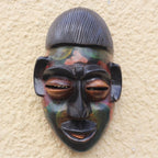 Multicolored African Wood Mask Crafted in Ghana 'Colorful Ewe'