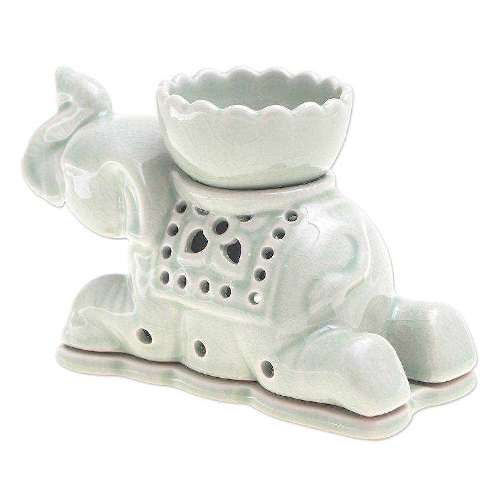 Handcrafted Celadon Oil Warmer 'Royal Elephant'
