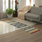 Handwoven Geometric Fringed Cotton Dhurrie Runner 2x7 'Geometric Floral Harmony'