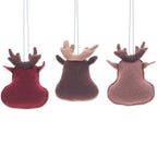 Set of Three Brown and Red Felt Reindeer Ornaments 'Reindeer Party'