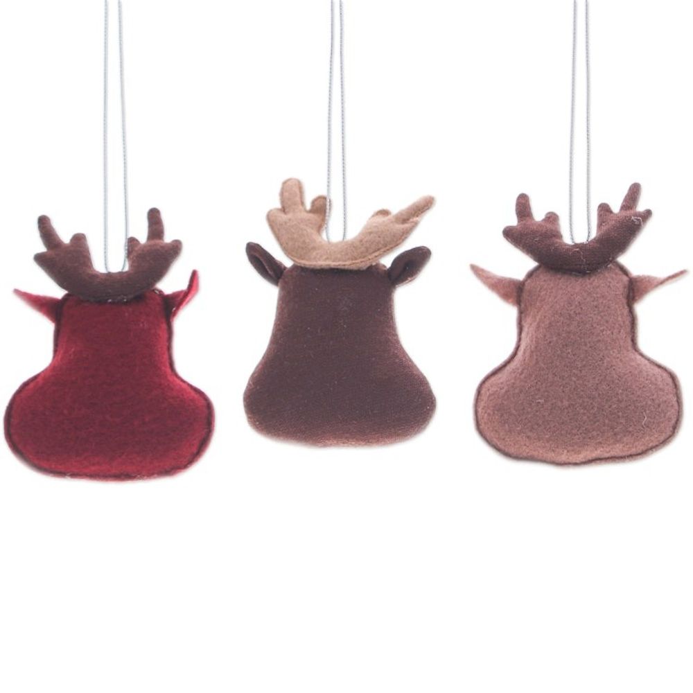 Set of Three Brown and Red Felt Reindeer Ornaments 'Reindeer Party'