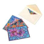 Set of 4 Batik Cotton and Paper Orchid Greeting Cards 'Intense Orchids'