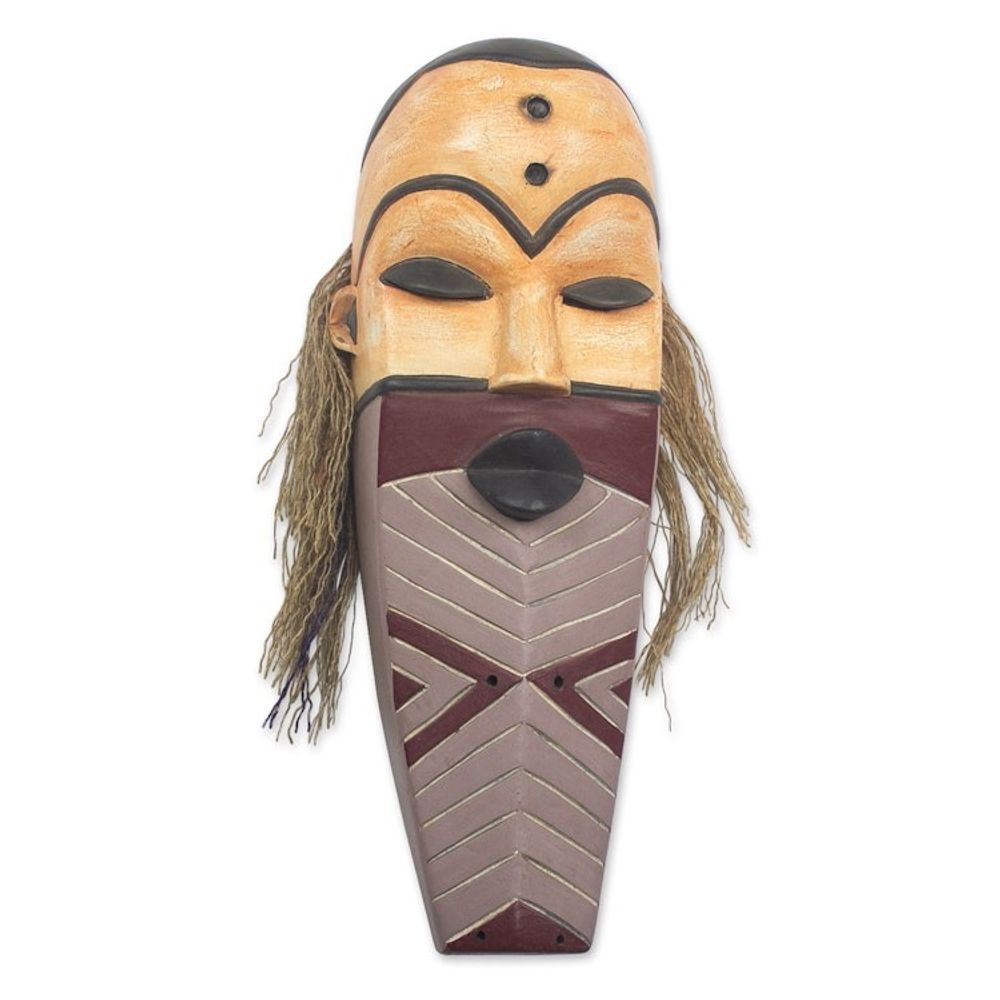 Artisan Made African Sese Wood and Raffia Mask 'Pende Personage'
