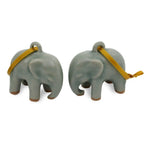 Crackled Green Celadon Ceramic Ornaments Pair 'Light Blue Elephant'