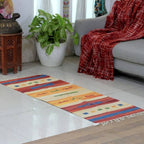 Artisan-Made 2x5 Striped 100 Cotton Fringed Dhurrie Rug 'Sunset Feelings'