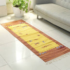 Folk Art-Inspired 2x6 100 Cotton Fringed Dhurrie Runner Rug 'Pastoral Harmony'