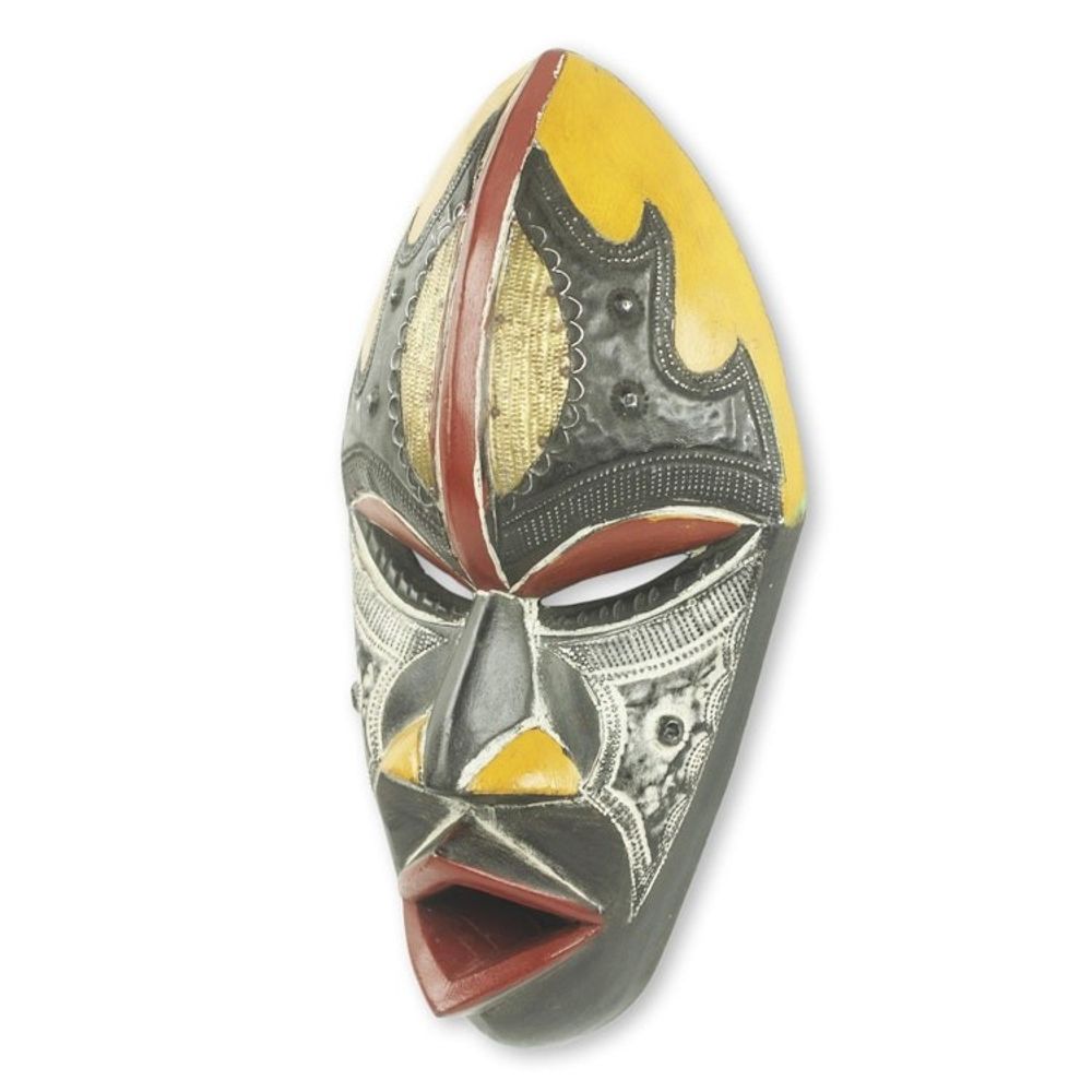 Colorful Hand Carved and Painted Ghana African Mask 'The Face of Happiness'