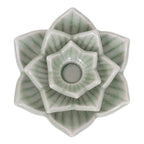 Celadon Ceramic Green Candle Holder Handmade in Thailand 'Lotus Flower in Green'