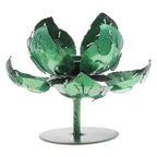 Green Lotus-Themed Iron Tealight Candleholder from Thailand 'Vitality Lotus'