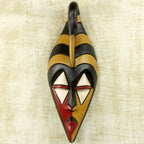 Ghana Wood Mask Hand Carved Multicolor 'Yamha Dove'