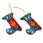 Talavera-Style Ceramic Stocking Ornaments Set of 4 'Talavera Stocking'