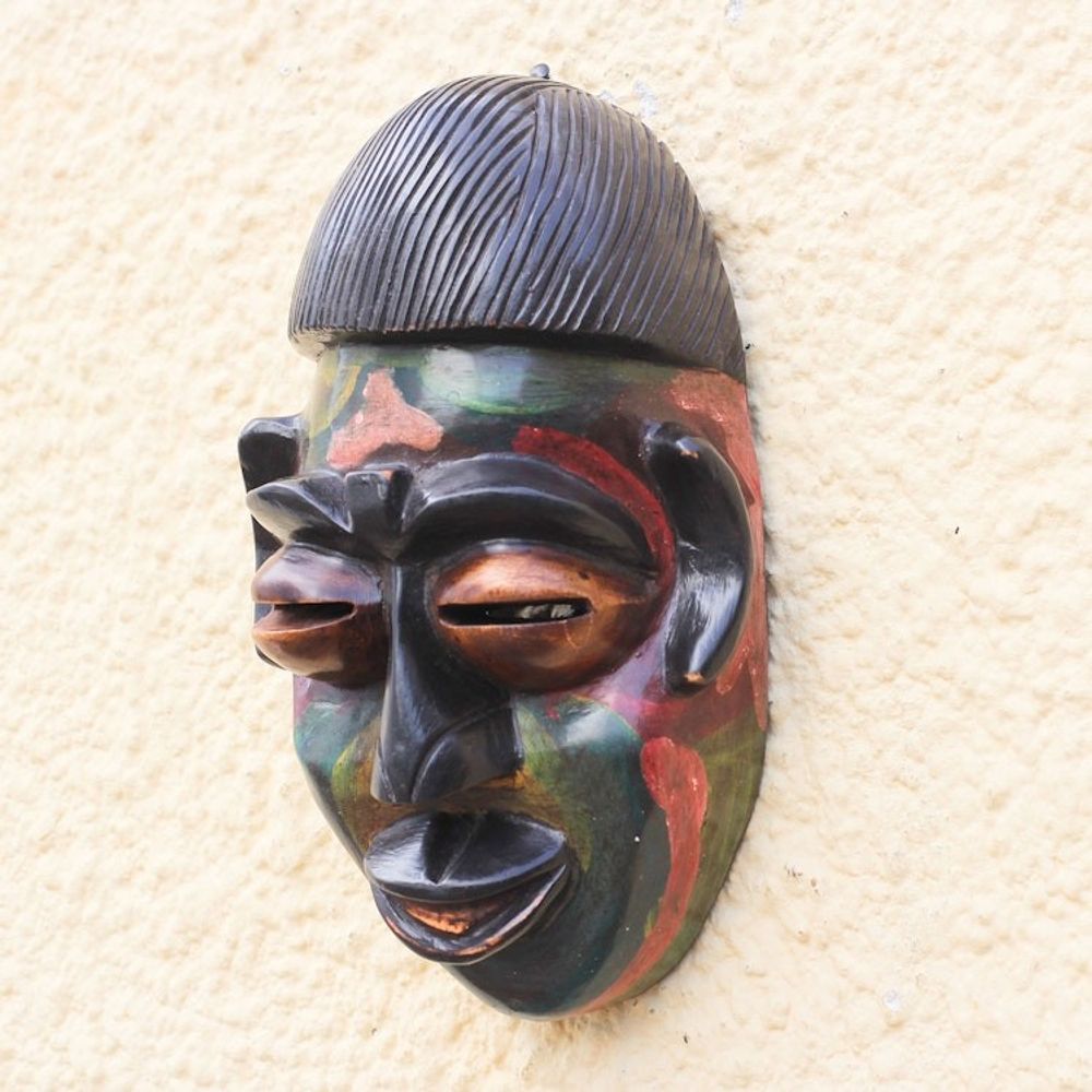 Multicolored African Wood Mask Crafted in Ghana 'Colorful Ewe'