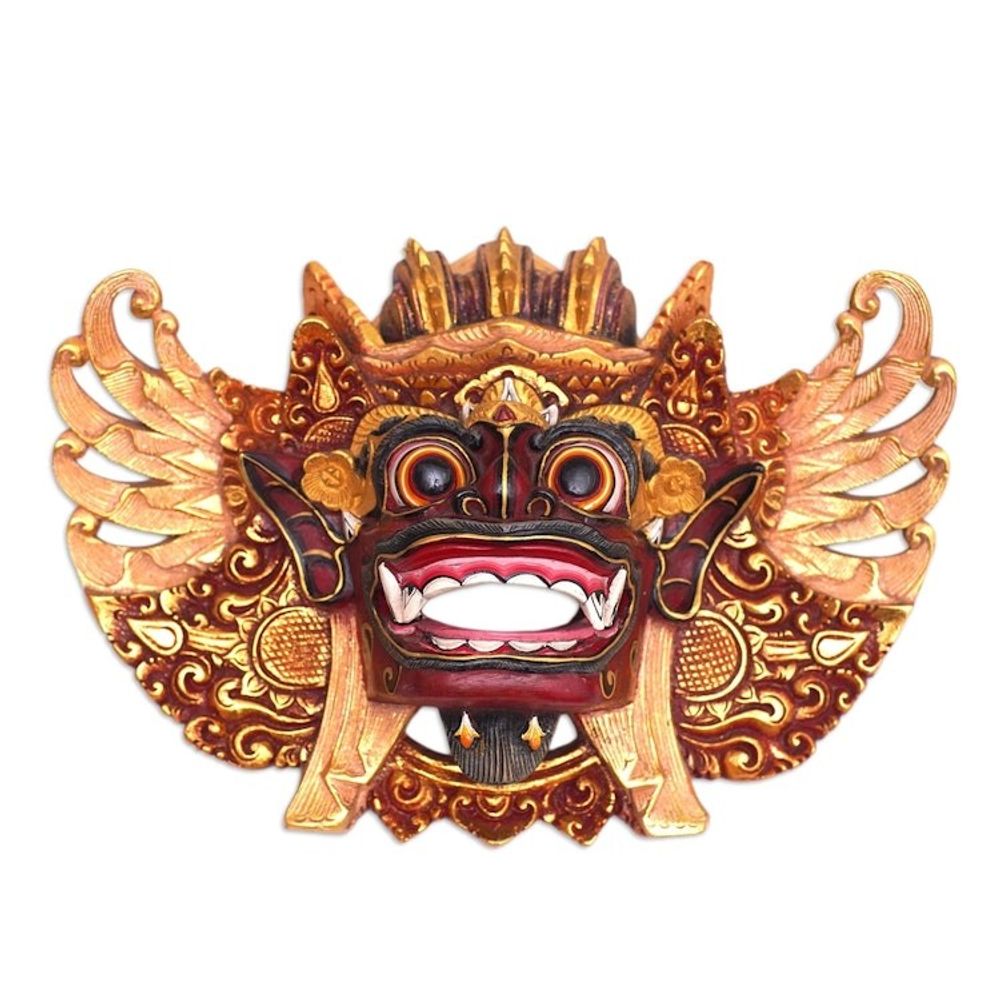 Hand-Carved Wood Sculpture with Traditional Balinese Motifs 'The Guardian Barong'
