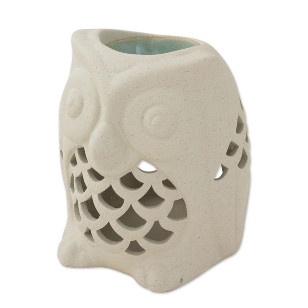 Hand-Crafted Thai Unglazed Ceramic Clay Owl Oil Warmer 'Cozy Owl'