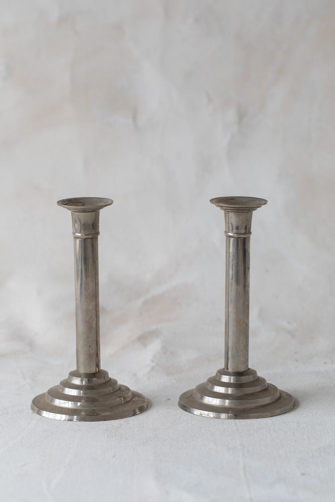 Vintage Silver Column Candlesticks